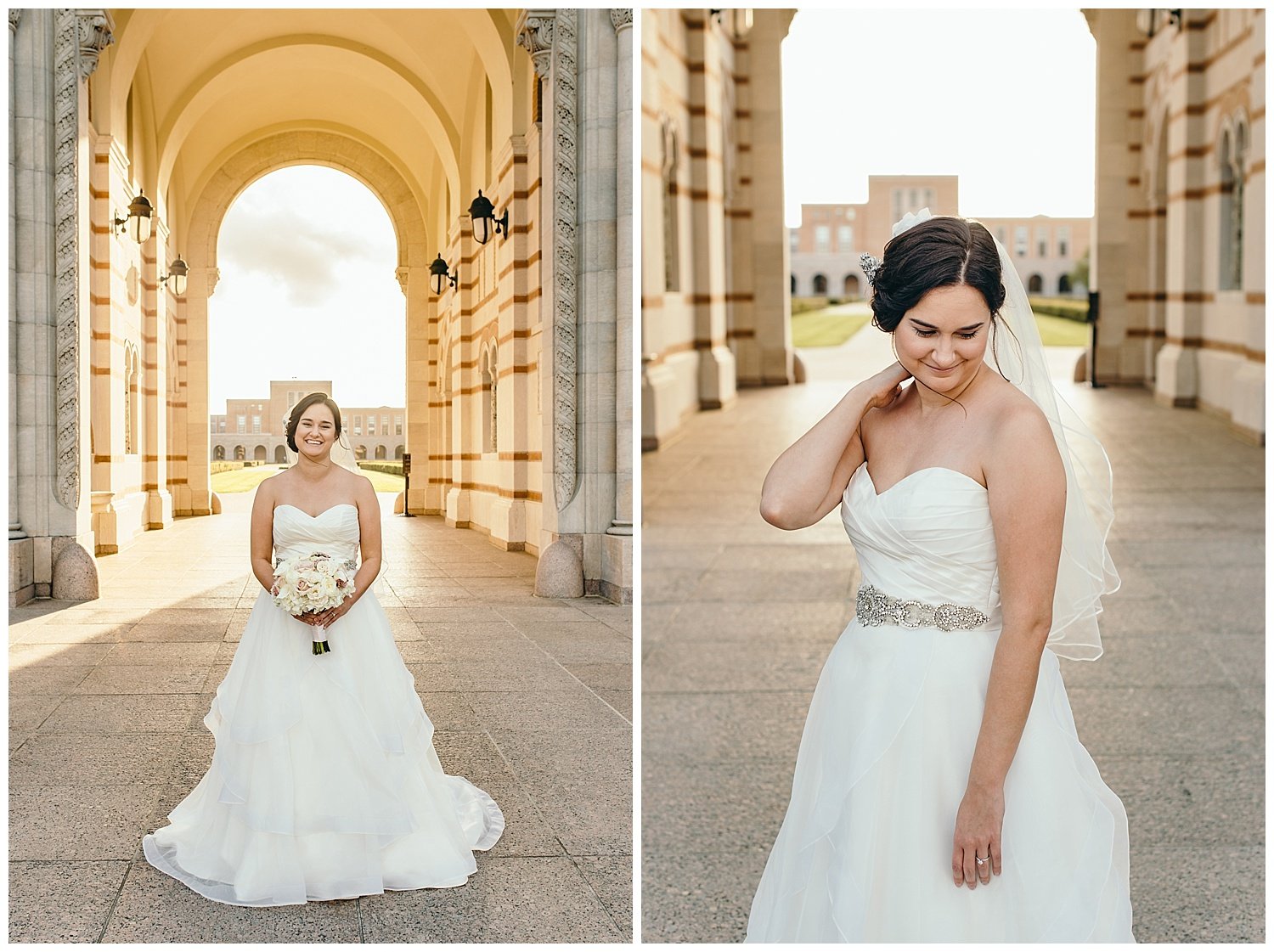 Bridal Portraits at Rice University in front of Lovett Hall