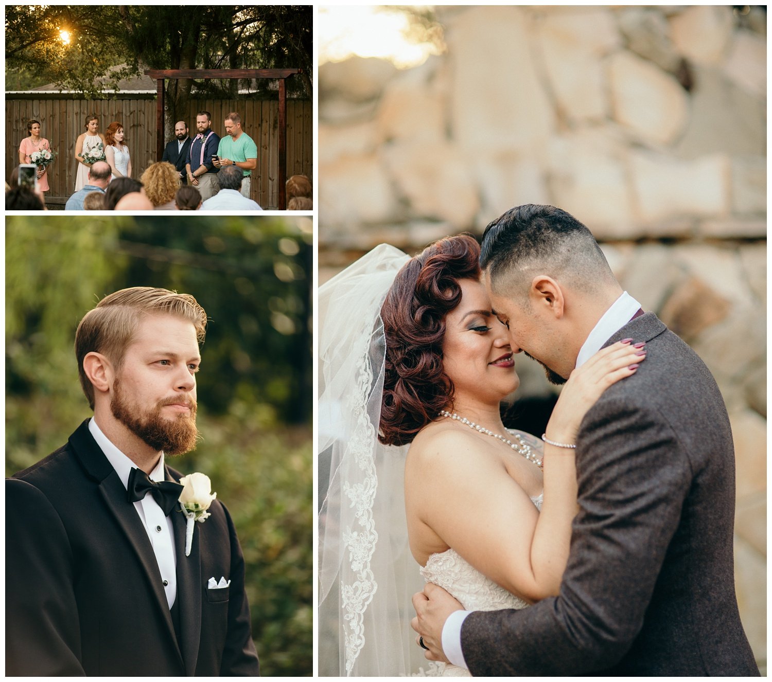 wedding ceremony pictures taken during golden hour