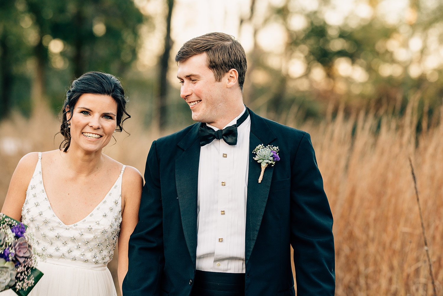 bride and groom walking