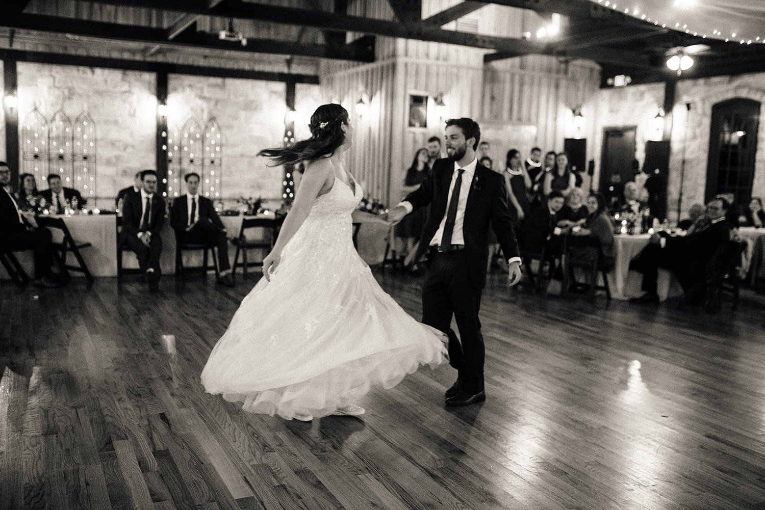 bride and groom first dance at springs event center