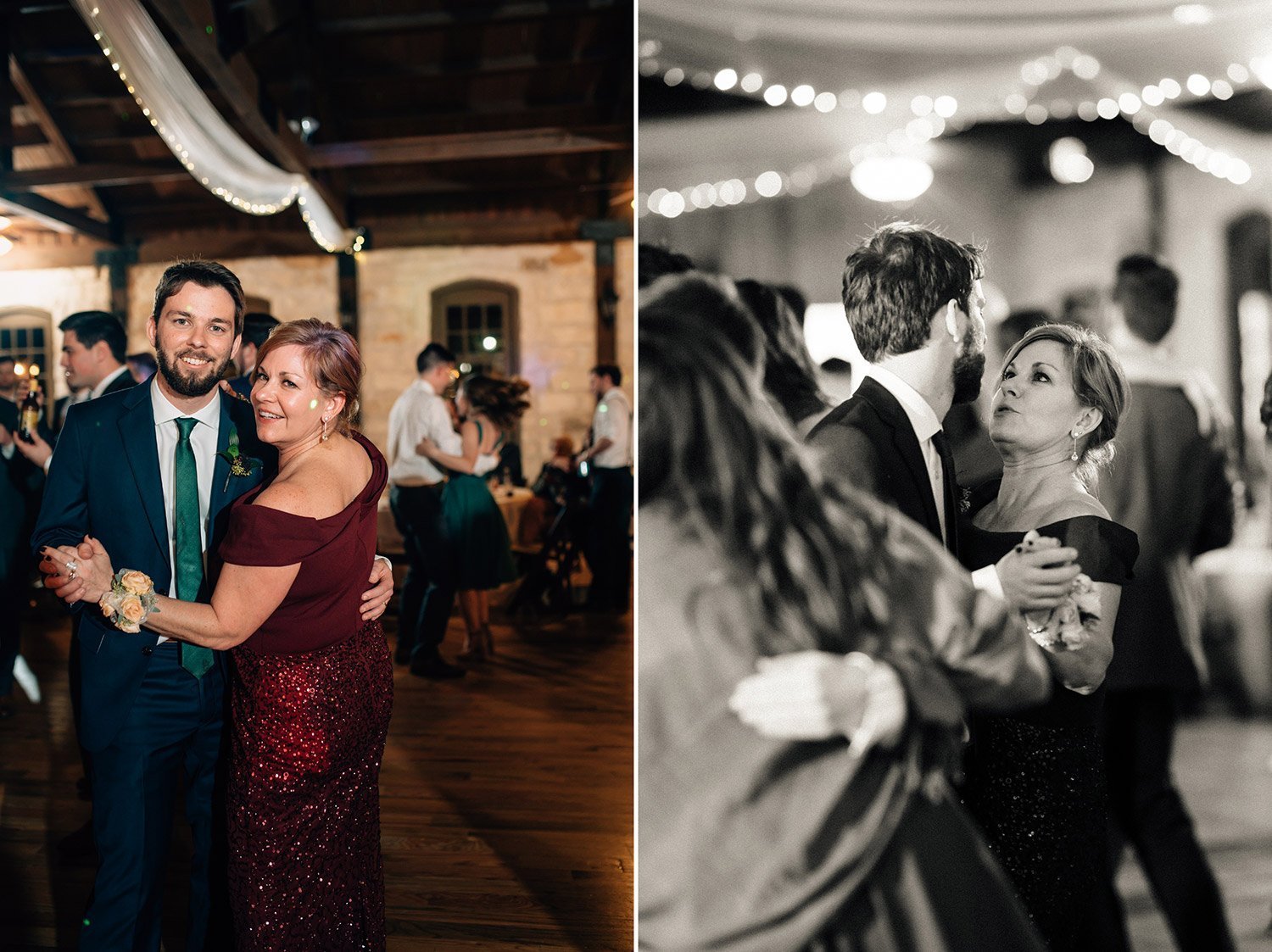 groom dances with his mother at wedding reception