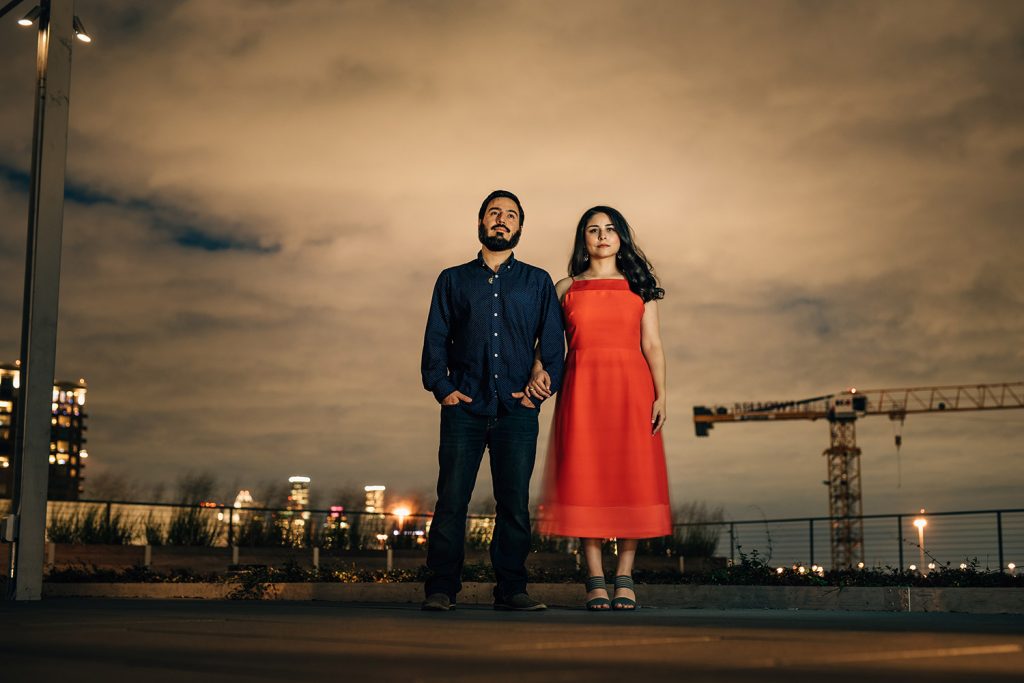 dramatic houston engagement photos in the museum district